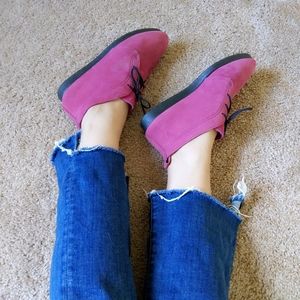 Vintage Magenta Pink Suede Leather Wedge Desert Booties Boots 6